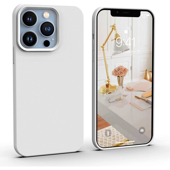 Shockproof White Liquid Silicone Case iPhone 13 Pro Max 6.7" Stylish Protection - Picture 1 of 8
